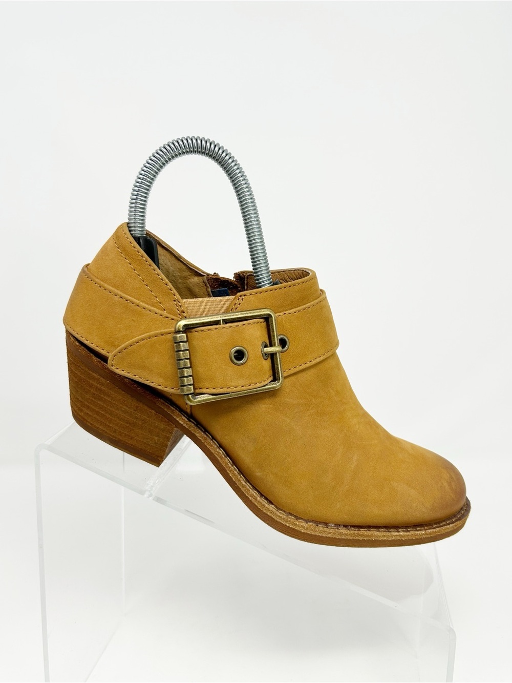Sofft Ankle Booties Brown Tan Camel Side Zip Buckle Strap Round Toe Block Size 6